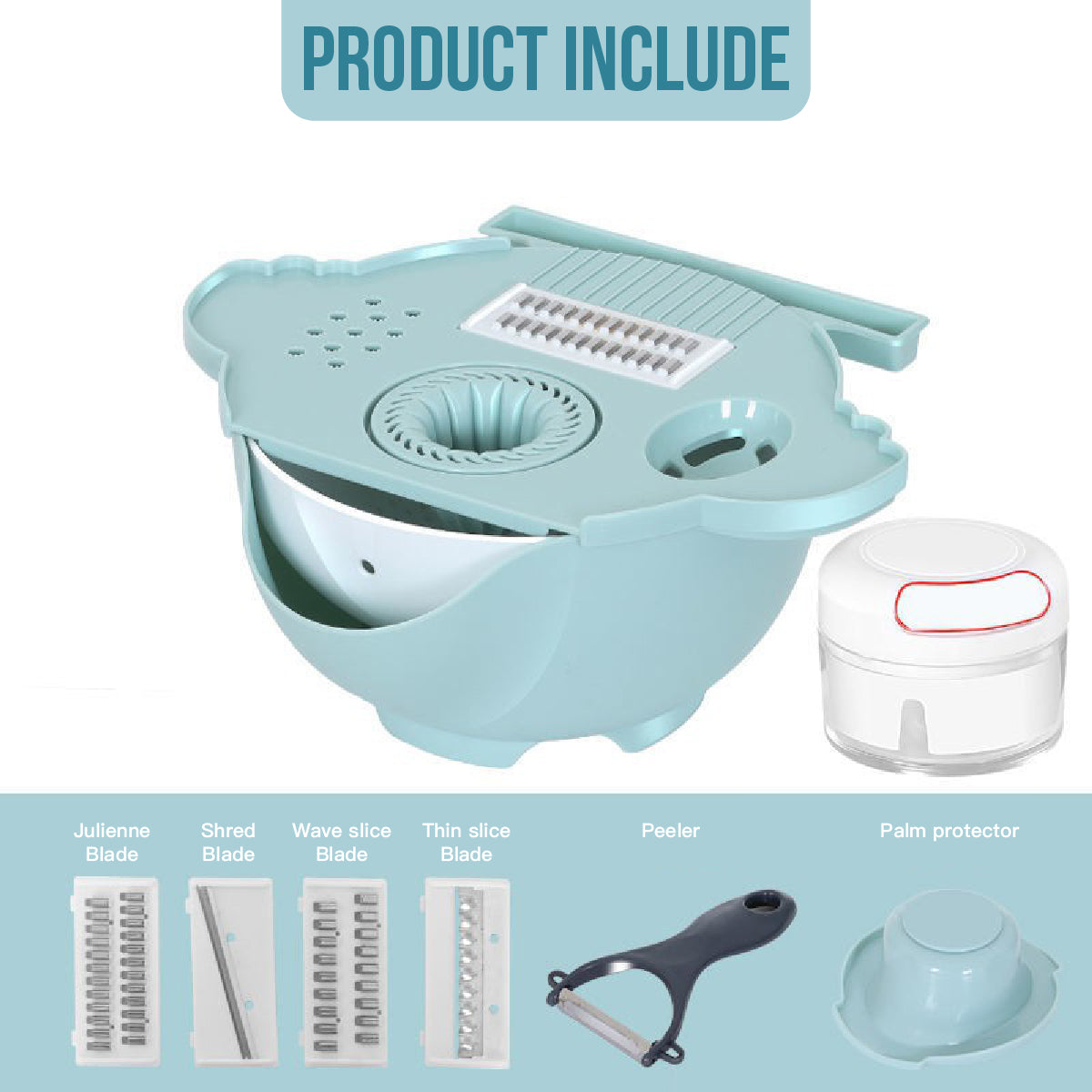 Rallador triturador 7 en 1, escurridor, picador de queso y verduras, rebanador, multifunción, juego de 9 piezas, utensilio de cocina