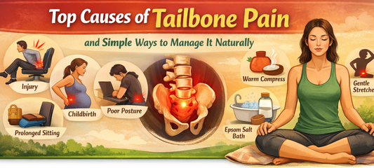 Person sitting comfortably on an organic latex donut cushion for tailbone pain relief