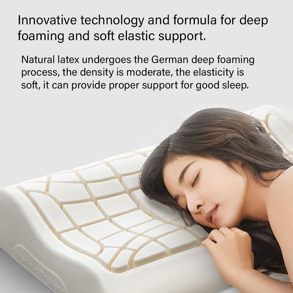 *New 68 Individual Pieces Ergonomics Novel Design* 100% Pure Organic Natural Latex Foam Sleeping Bed Pillow *Firm Firmness*, for Side, Back, and Stomach Sleepers w/Removeable Washable Cotton Cover [GOLS & GOTS]