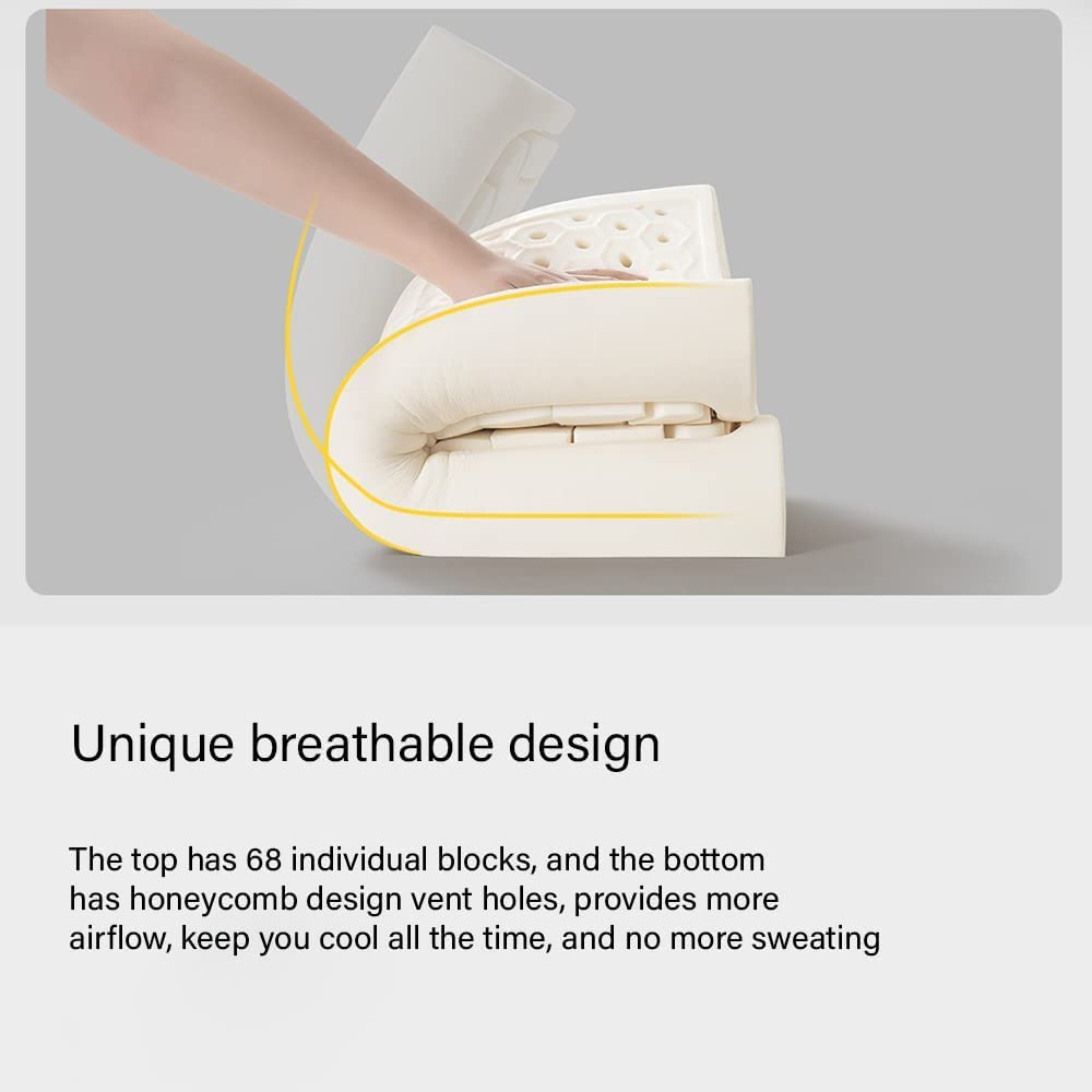 *New 68 Individual Pieces Ergonomics Novel Design* 100% Pure Organic Natural Latex Foam Sleeping Bed Pillow *Firm Firmness*, for Side, Back, and Stomach Sleepers w/Removeable Washable Cotton Cover [GOLS & GOTS]