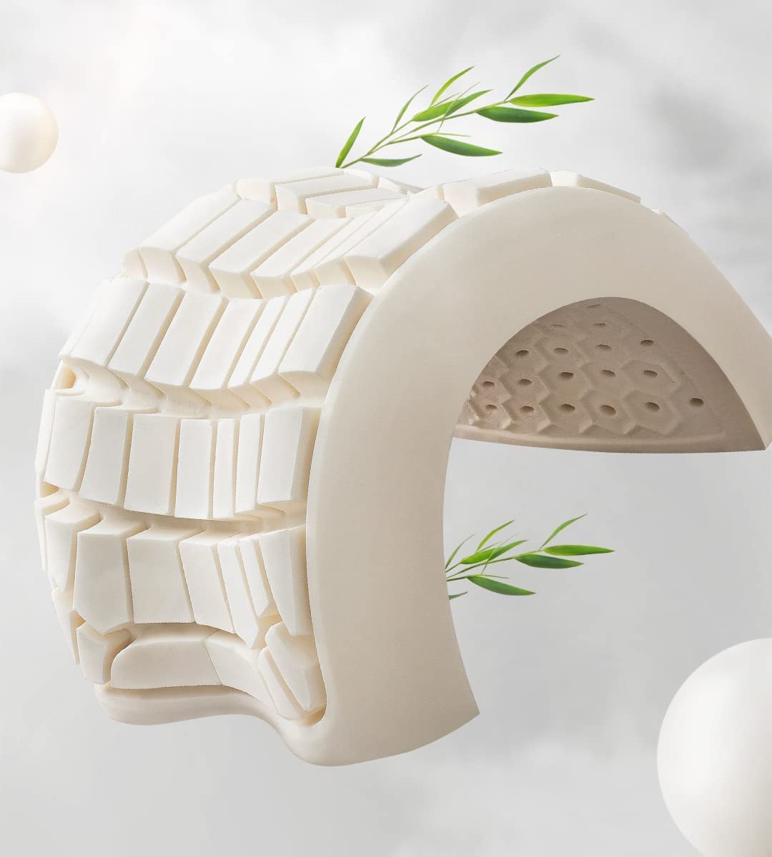 *New 68 Individual Pieces Ergonomics Novel Design* 100% Pure Organic Natural Latex Foam Sleeping Bed Pillow *Firm Firmness*, for Side, Back, and Stomach Sleepers w/Removeable Washable Cotton Cover [GOLS & GOTS]