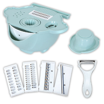 Rallador triturador 7 en 1, escurridor, picador de queso y verduras, rebanador, multifunción, juego de 9 piezas, utensilio de cocina