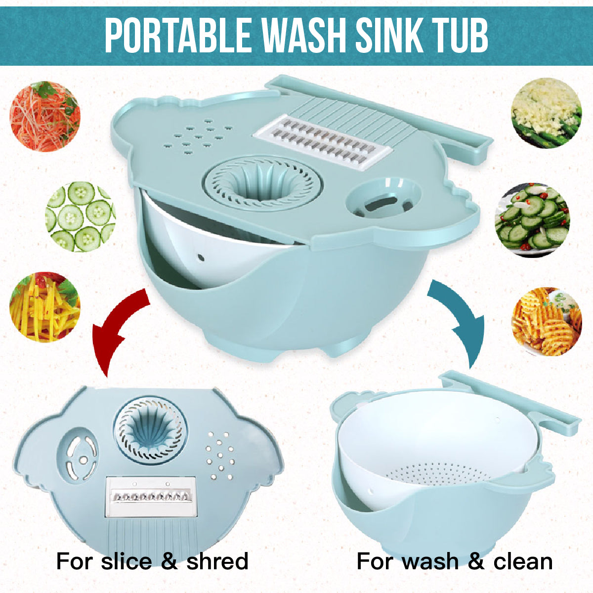 Rallador triturador 7 en 1, escurridor, picador de queso y verduras, rebanador, multifunción, juego de 9 piezas, utensilio de cocina