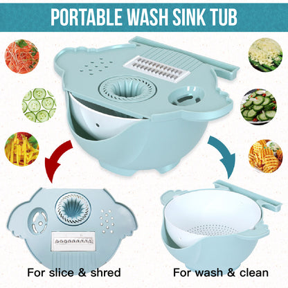 Rallador triturador 7 en 1, escurridor, picador de queso y verduras, rebanador, multifunción, juego de 9 piezas, utensilio de cocina