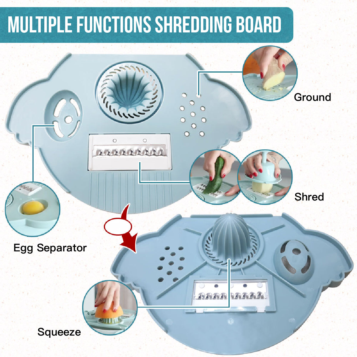 Rallador triturador 7 en 1, escurridor, picador de queso y verduras, rebanador, multifunción, juego de 9 piezas, utensilio de cocina