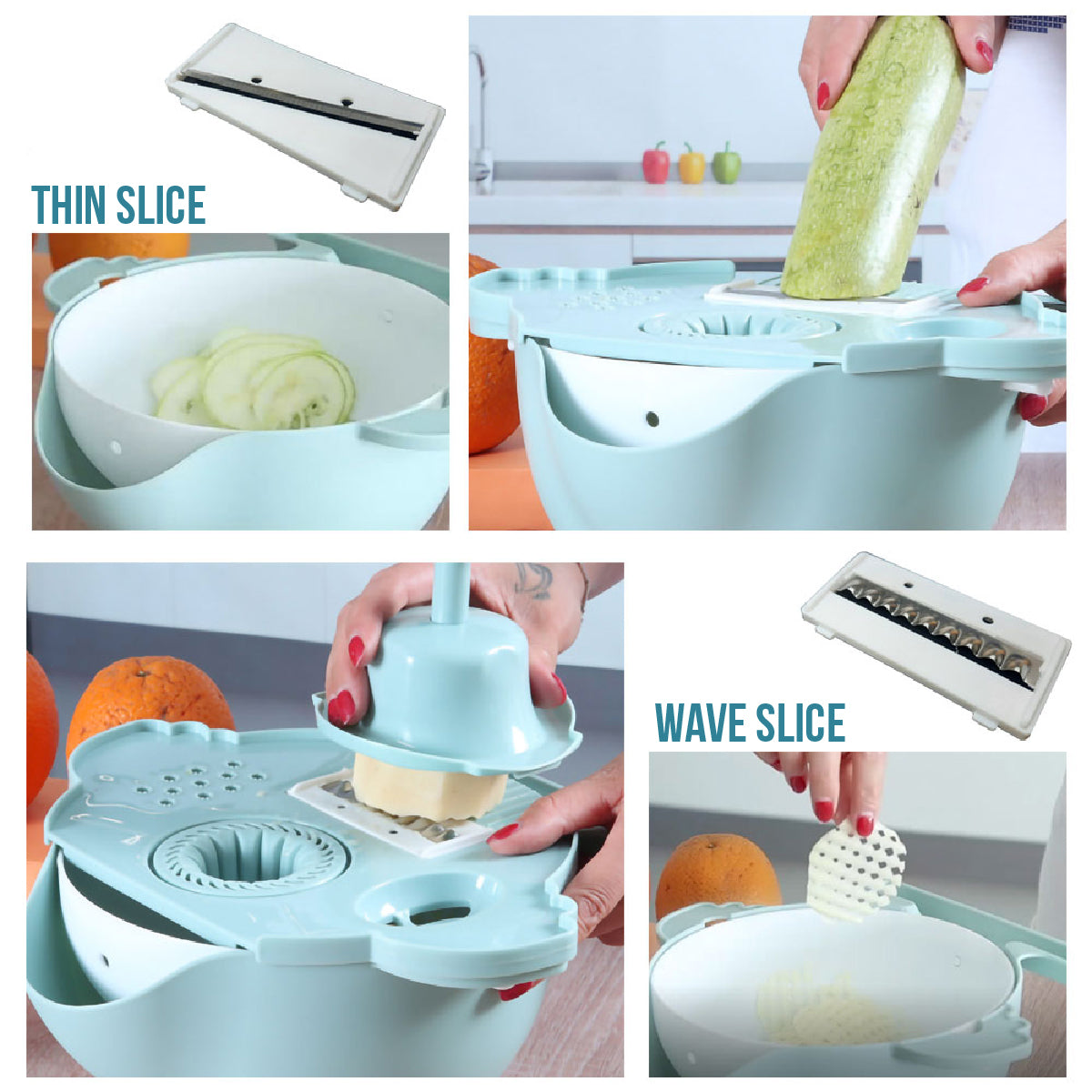 Rallador triturador 7 en 1, escurridor, picador de queso y verduras, rebanador, multifunción, juego de 9 piezas, utensilio de cocina