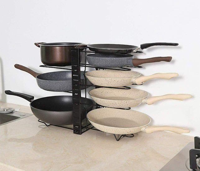 La solución de almacenamiento definitiva: soportes para tapas de ollas extensibles, ajustables y resistentes de 8 niveles, organizador de sartenes para cocina *Ahorro de espacio*