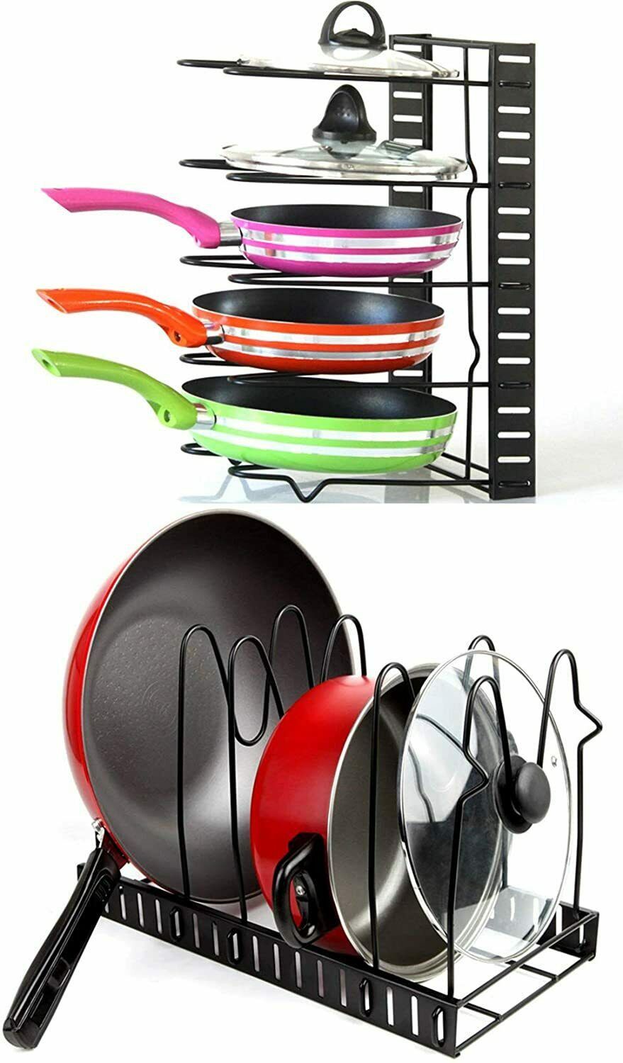 La solución de almacenamiento definitiva: soportes para tapas de ollas extensibles, ajustables y resistentes de 8 niveles, organizador de sartenes para cocina *Ahorro de espacio*