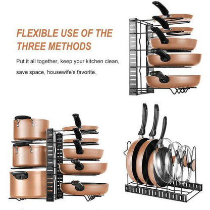 La solución de almacenamiento definitiva: soportes para tapas de ollas extensibles, ajustables y resistentes de 8 niveles, organizador de sartenes para cocina *Ahorro de espacio*